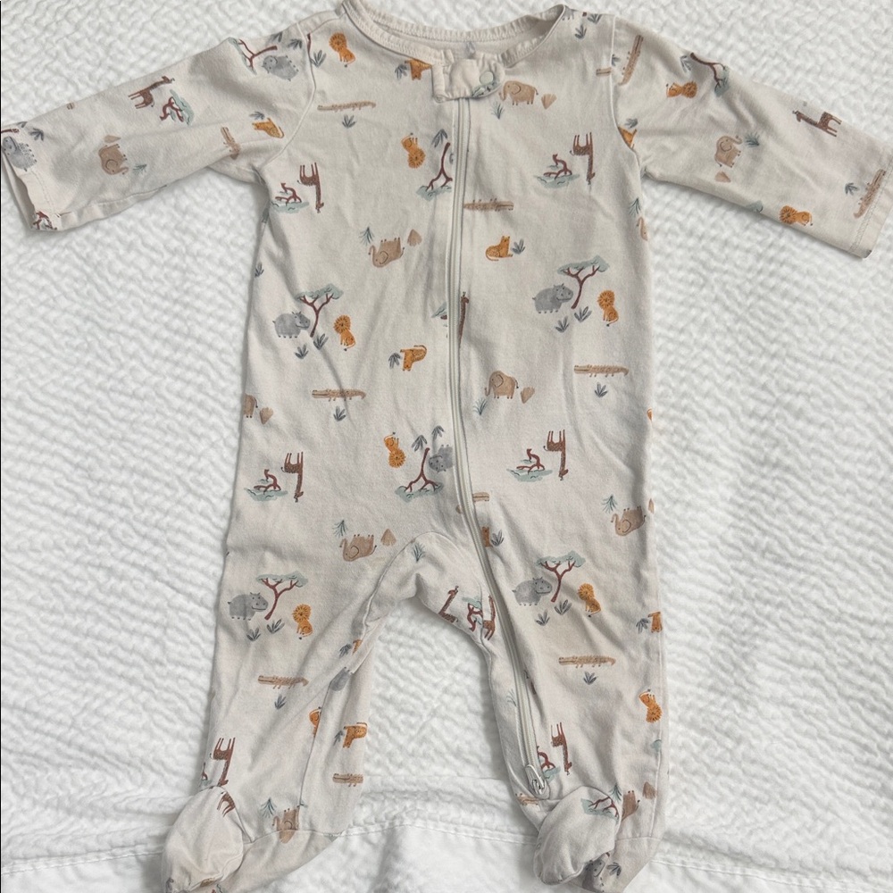 Unbranded Cream Safari Animal Footed One-Piece for Babies